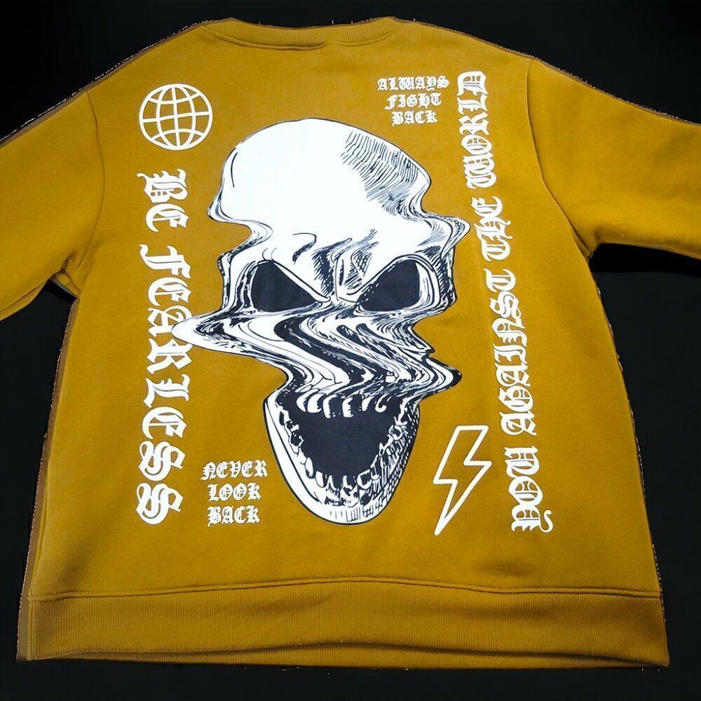 Fearless abstract skull mustard motivate mens sweatshirt